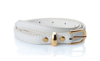 White narrow leather belt
