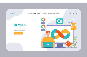 Software development web banner or landing page. Coding, back-end and front-end engineering or programming. Software script and algorithm development. Flat vector illustration
