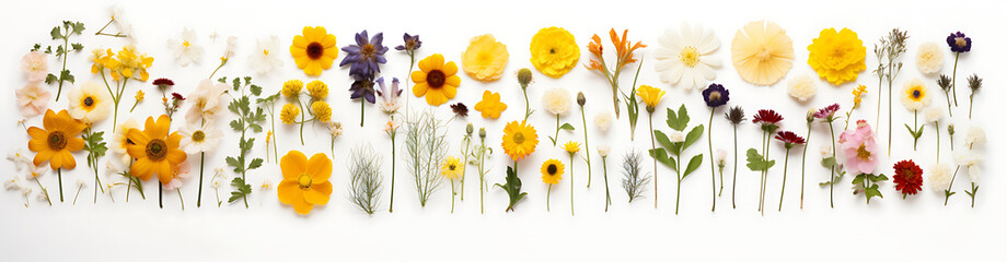 Vibrant Multicolored Flowers on White Background Collage-Inspired In High-Resolution