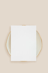 Wedding stationery invitation card mockup 5x7 on neutral beige background, bridal shower mockup...