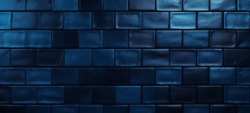Dark blue brick subway tiles ceramic wall texture wide tile background banner panorama