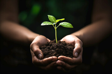 hands holding a young plant and the earth, environmental conservation concept