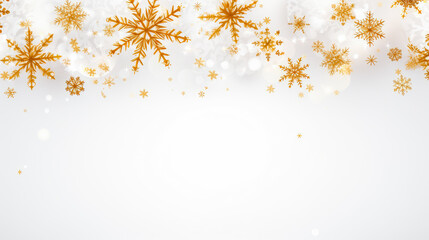 Golden snowflakes on white background. Flat lay, top view