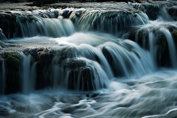 Fluid waterfall flows in ethereal patterns. Generative AI