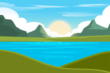 Fototapeta na wymiar Natural mountain landscape lake scenery background