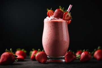 Strawberry milkshake on a black background