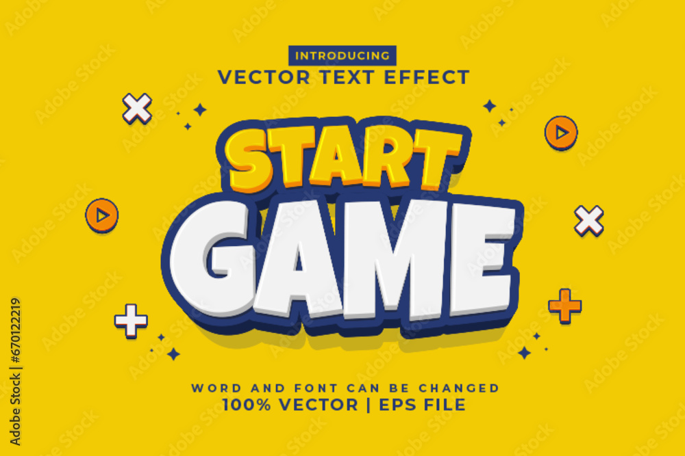 Fototapete editable text effect start game 3d cartoon template style premium vector