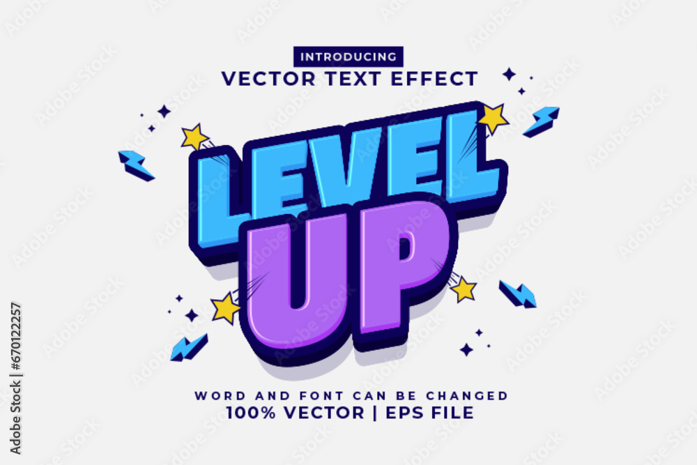 Fototapete editable text effect level up 3d cartoon template style premium vector