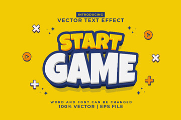 Editable text effect Start Game 3d cartoon template style premium vector