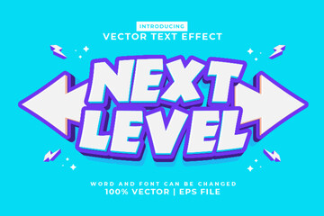 Editable text effect Next Level 3d cartoon template style premium vector