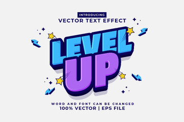 Editable text effect Level Up 3d cartoon template style premium vector - obrazy, fototapety, plakaty