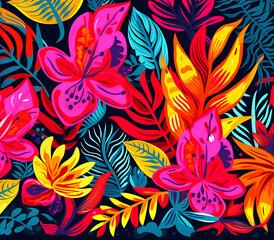 Lush Jungle Abstract: Colorful Leaves and Flowers in Bold Geometric Compositions