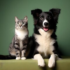 border collie puppy and cat