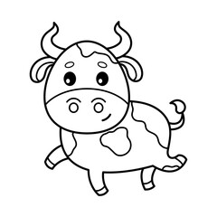Bull. Coloring page, coloring book page. Black and white vector illustration.