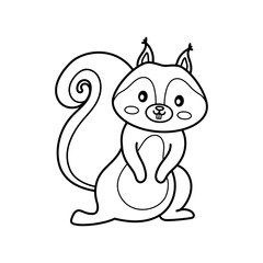 Squirrel. Coloring page, coloring book page. Black and white vector illustration.