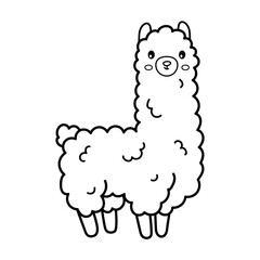 Alpaca. Coloring page, coloring book page. Black and white vector illustration.