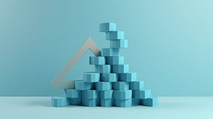Fototapeta premium Blue up arrow and coin stacks on pastel background. Financial success and growth concept. copy space, 3d rendering 