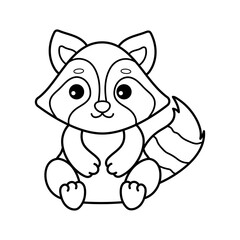 Raccoon. Coloring page, coloring book page. Black and white vector illustration.