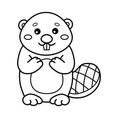 Beaver. Coloring page, coloring book page. Black and white vector illustration.
