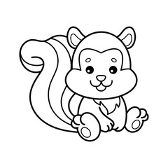 Skunk. Coloring page, coloring book page. Black and white vector illustration.