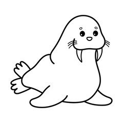 Walrus. Coloring page, coloring book page. Black and white vector illustration.