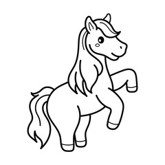 Horse. Coloring page, coloring book page. Black and white vector illustration.