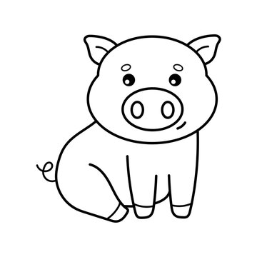 Pig. Coloring page, coloring book page. Black and white vector illustration.