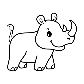 Rhinoceros. Coloring page, coloring book page. Black and white vector illustration.