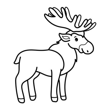 Moose. Coloring page, coloring book page. Black and white vector illustration.