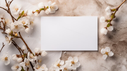 White Blank Greeting Card Mockup With Boho Floral Accents, Invitation Card With Flowers For Special Occasions On A  Beige  Background. Greeting Card Template Mock Up Background. Generative AI