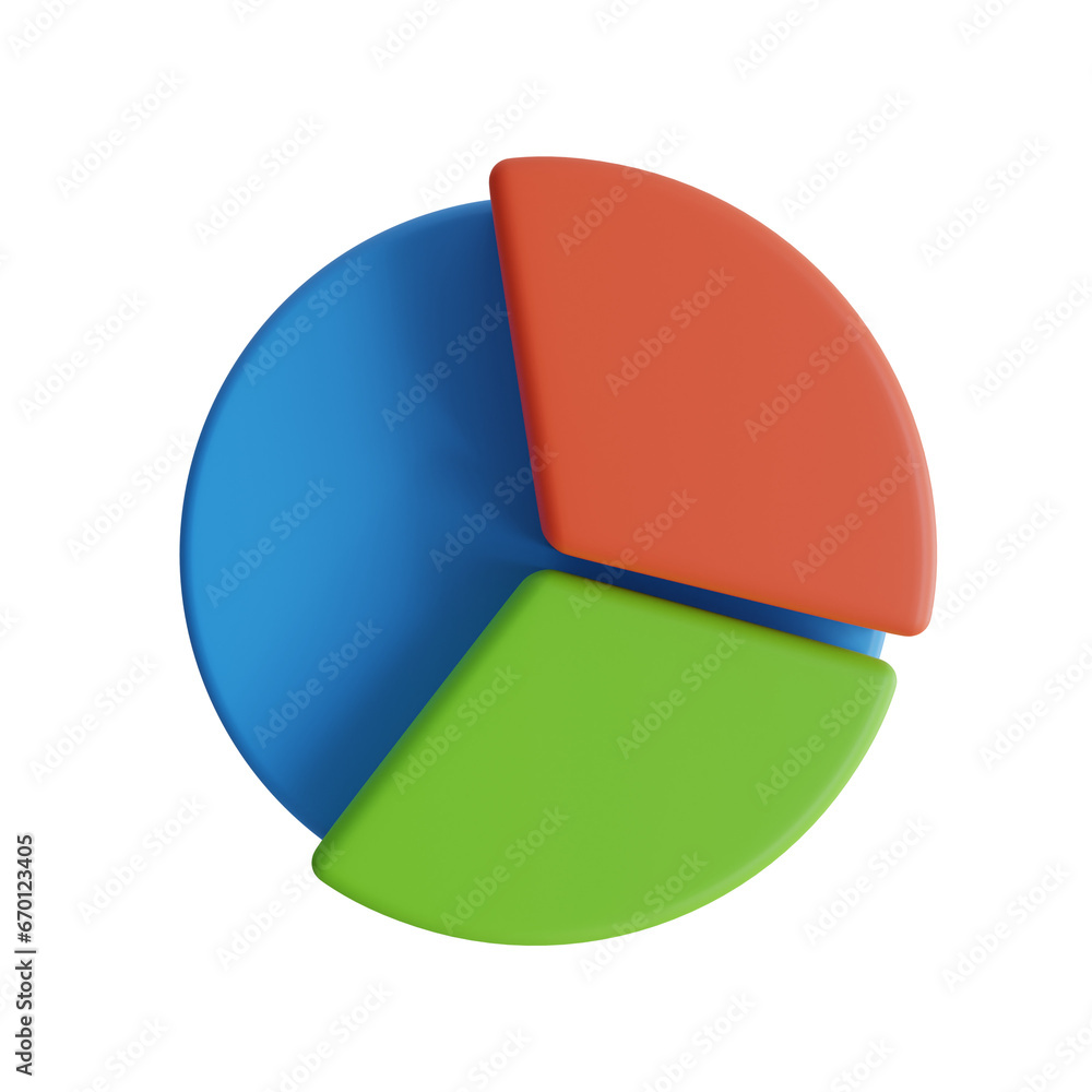 Poster 3d colored abstract pie chart model with three parts. lavender-themed 3d colored abstract pie chart.