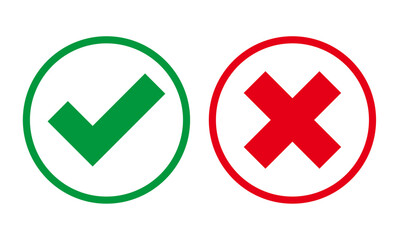 Right or wrong vector graphics icon. Symbols of acceptance, rejection. Green tick and red cross check marks. 
