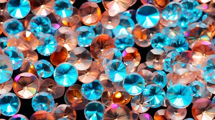 Um close de contas de vidro revela sua beleza translúcida. Cada conta brilha com luz refratada, formando um mosaico de texturas cativantes. - obrazy, fototapety, plakaty