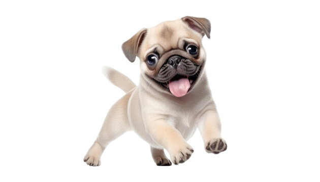 pug play isolated on transparent background cutout