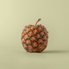 Creative fruit concept. Pineapple in the shape of an apple on a pastel green background.