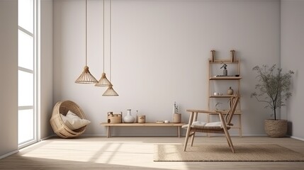 Simple minimal Nomadic style interior, 3d render 