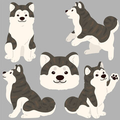 Simple and adorable flat dark colored Akita Dog illustrations