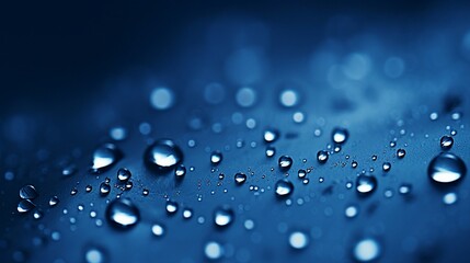 Water droplets on a vibrant blue surface