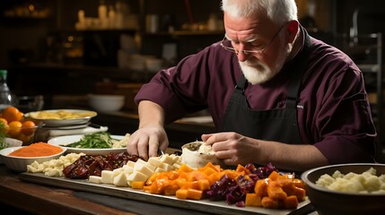 Uma foto de alta qualidade retratando um chef habilidoso ou cozinheiro caseiro organizando...