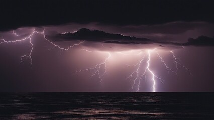 Naklejka na ściany i meble lightning over the sea lightning storm over a black sea 