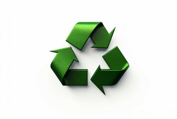 A green recycle symbol on a white background - obrazy, fototapety, plakaty