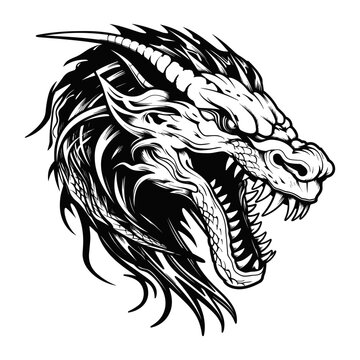 Black dragon head icon design. Dragon animal vector illustration. Isolated vector image, dragon head silhouette generative ai
