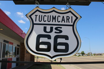 Tucumcari, New Mexico, USA; October 26 2023: US old route 66 sign in Tucumcari.