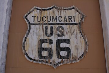 Tucumcari, New Mexico, USA; October 26 2023: US route 66 very old and rusted sign in Tucumcari.