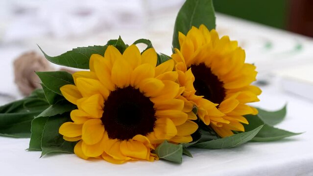 table centerpiece made with sunflowers
