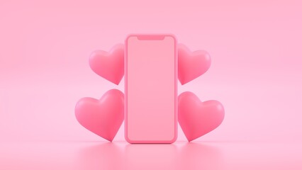 mockup smartphone różowe serca - obrazy, fototapety, plakaty