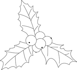 Holly berry sprig. Vector black and white coloring page.