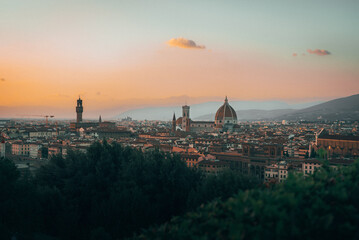 Fototapeta na wymiar Sunset in Florence Italy from Piazzale Michelangelo