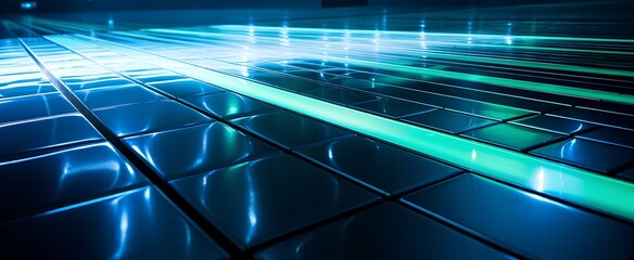 Fototapeta premium green and blue lines and squares, glowing with a sense of technology, dynamic wallpaper. generative AI