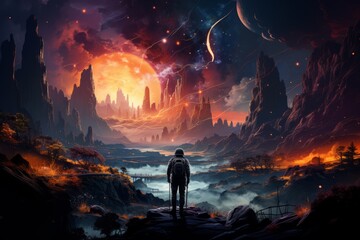 anime boy watching the beautiful planets digital art, painting, anime, art, Graphics, backgrounds